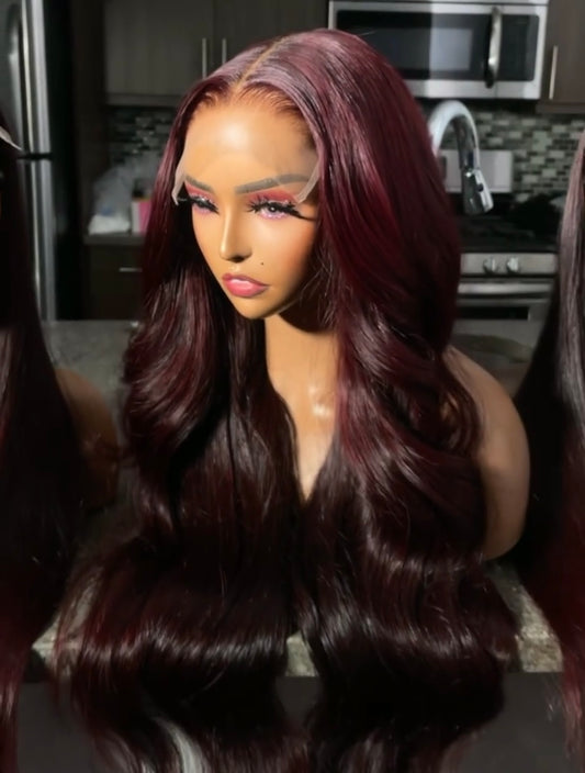 Perruque Body Waves coloration Burgundy