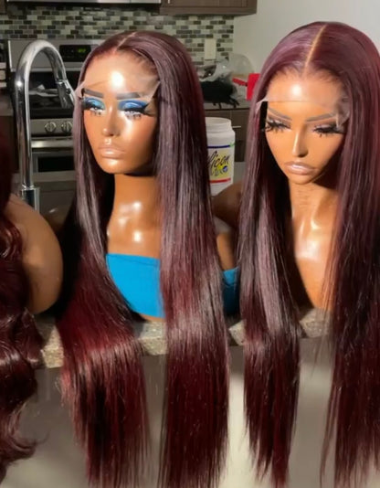 Perruque Lisse lace closure Burgundy
