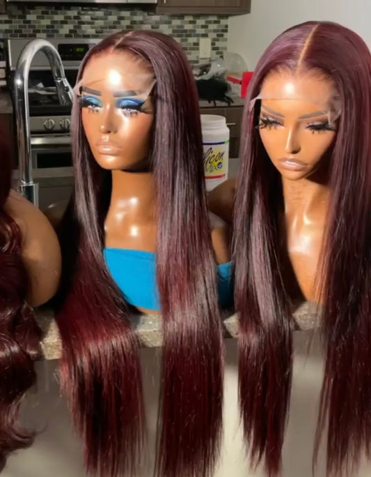Perruque Lisse lace closure Burgundy