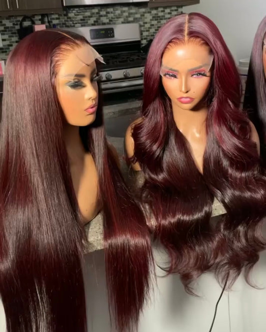 Perruque Lisse lace closure Burgundy